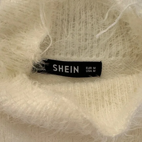 SHEIN Cream Fuzzy Turtleneck cropped Sweater - Picture 2 of 5